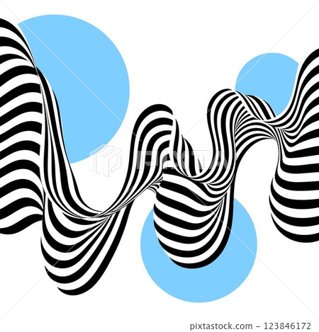 Abstract black and white waves. Wave pattern with blue circles. Eps 10 Abstract black and white waves. Wave pattern with blue circles. Eps 10 123846172