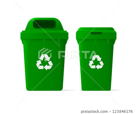 Trash in garbage cans. Recycling garbage separation collection. Recycling concept. Vector illustration. 123846176