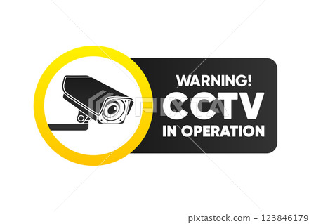 CCTV in operation. Security technology system. Security badge. Vector illustration. 123846179
