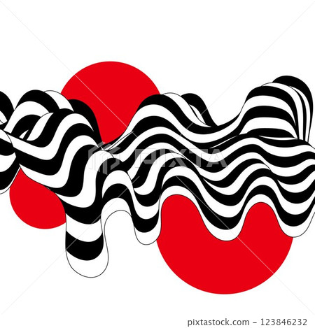 Abstract black and white waves. Wave pattern with red circles. Vector background. Eps 10 123846232