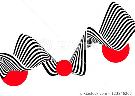Abstract background of black and white wavy stripes with red circles on a white background. Illusion. Eps 10 Abstract background of black and white wavy stripes with red circles on a white background. Illusion. Eps 10 123846263