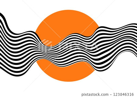 Abstract black and white wave is decorated with an orange circle. Eps 10 123846316