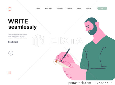 Writing people, modern flat vector concept illustration- standing man thoughtfully writing on notebook. Metaphor for reflection, personal insight, contemplation, creative expression Writing people, modern flat vector concept illustration- standing man thoughtfully writing on notebook. Metaphor for reflection, personal insight, contemplation, creative expression 123846322