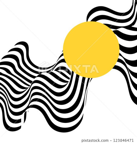 Abstract black and white wave is decorated with an orange circle. Eps 10 123846471
