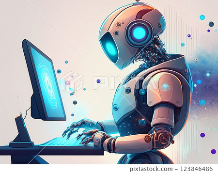 操作個人計算機的機器人 操作個人計算機的機器人 123846486