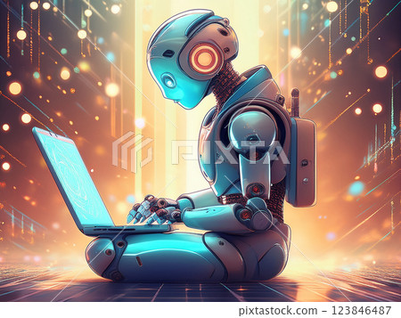 操作個人計算機的機器人 操作個人計算機的機器人 123846487