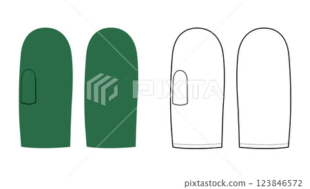 One-Fingered Mitten Gloves emerald green cartoon and flat sketch Fashion hand accessory clothing technical illustration One-Fingered Mitten Gloves emerald green cartoon and flat sketch Fashion hand accessory clothing technical illustration 123846572