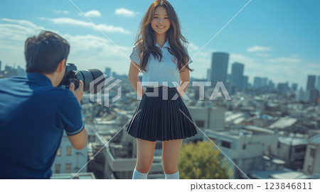 High school girl taking a portrait High school girl taking a portrait 123846811