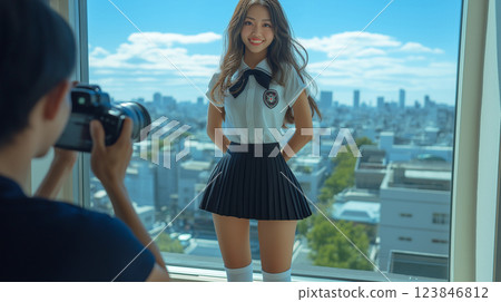 High school girl taking a portrait 123846812