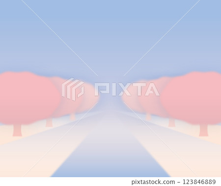 一排櫻花樹的插圖（橫向） 123846889