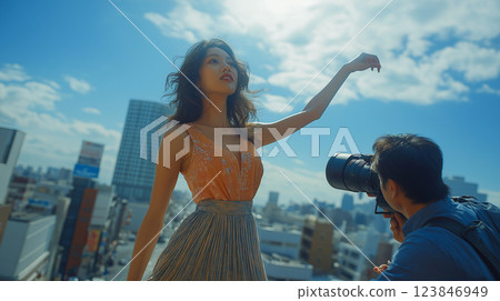 Photographer photographing a model 123846949