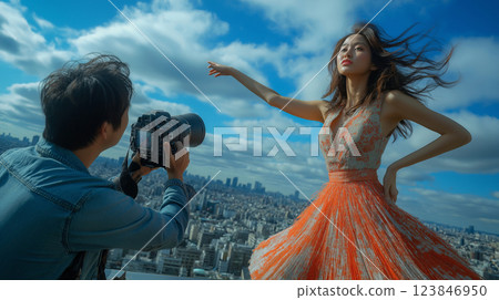 Photographer photographing a model 123846950