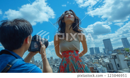 Photographer photographing a model 123846951