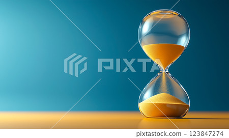 Modern hourglass with golden sand flowing 123847274