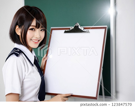 一名高中女生拿著留言板 一名高中女生拿著留言板 123847570