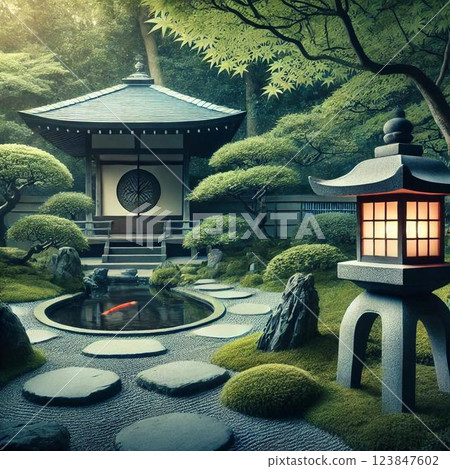 日本庭園插畫 日本庭園插畫 123847602