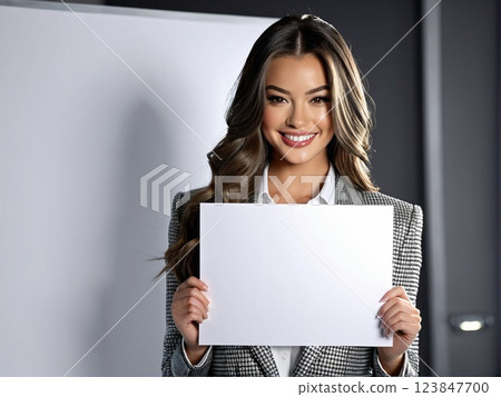 An office lady is holding a message board 123847700