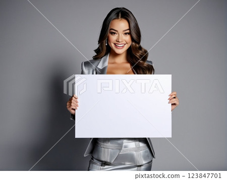 An office lady is holding a message board 123847701