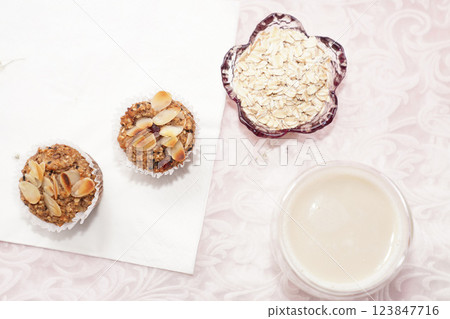 Homemade oatmeal muffin with bright background. Homemade oatmeal muffin with bright background. 123847716