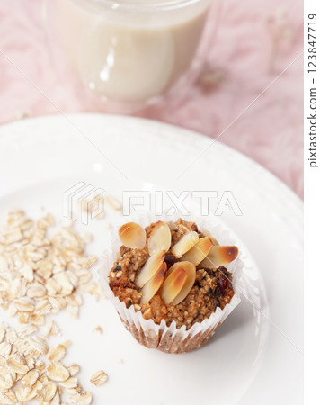 Homemade oatmeal muffin with bright background. Homemade oatmeal muffin with bright background. 123847719