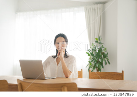 A smiling woman teleworking A smiling woman teleworking 123847989