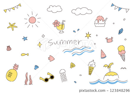 Summer illustration material set Summer illustration material set 123848296