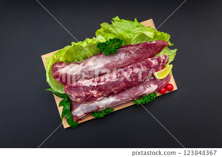 Pork fillet block meat bird's-eye view Pork fillet block meat bird's-eye view 123848367