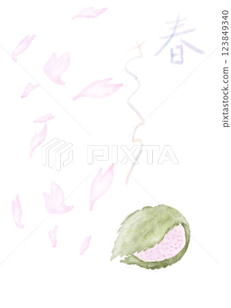 Watercolor style illustration of sakura mochi and sakura. 123849340