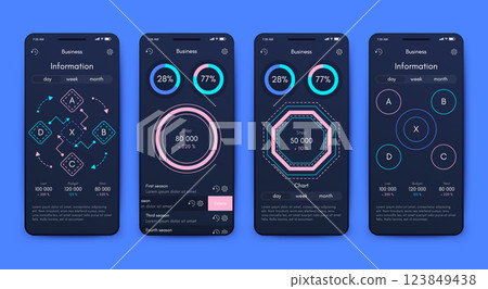 Vector graphics infographics with mobile phone. Template for creating mobile applications, workflow layout, diagram, banner, web design, business reports 123849438