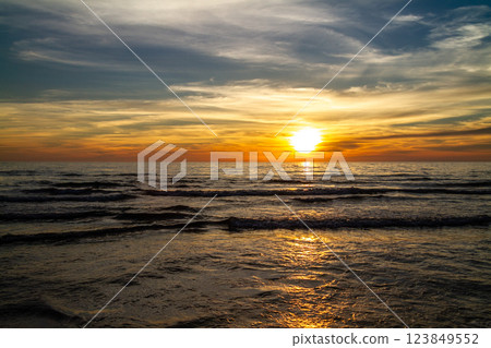 Ishikawa Noto Peninsula Sea of Japan Evening view of Chirihama Beach July Ishikawa Noto Peninsula Sea of Japan Evening view of Chirihama Beach July 123849552