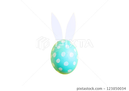 PNG, Easter, set of painted Easter eggs with rabbit ears, isolated on white background 123850034