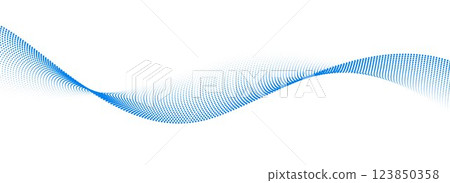 Dotted wave line pattern. Blue halftone undulate net background. Abstract stipple flowing particle wallpaper. Curved dashed gradient element for poser, banner, presentation, booklet, flyer. Vector 123850358