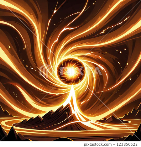 A swirling vortex of golden energy surrounds a...-插圖素材 [123850522 ...