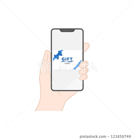 智慧型手機上顯示的電子禮品卡向量圖示（平面設計） 123850749