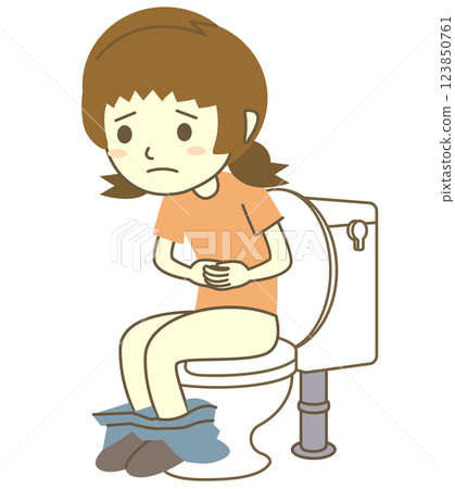 便秘的女孩坐在馬桶上 便秘的女孩坐在馬桶上 123850761
