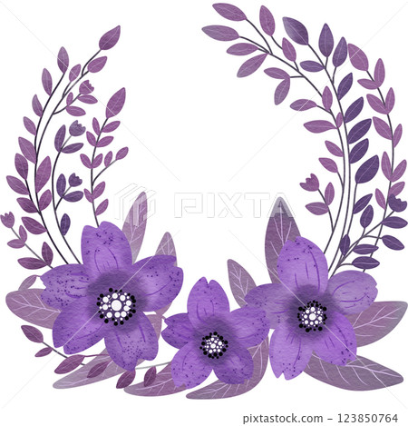 Watercolor illustration of purple wildflowers wreath. 123850764