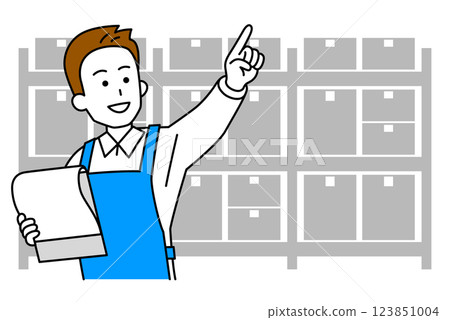 一名穿著圍裙管理庫存的男子 一名穿著圍裙管理庫存的男子 123851004