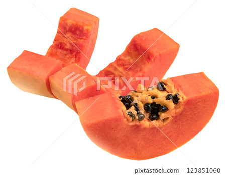 Ripe papaya slice isolated. Ripe papaya slice isolated. 123851060