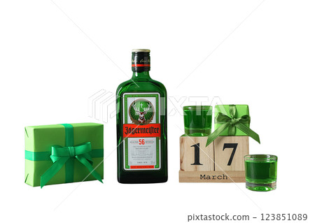 Ukraine, Odessa, 11.03.2025: St. Patrick's day concept with Jagermeister, isolated on white, PNG 123851089