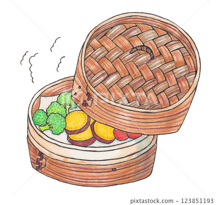 Vegetables steamed in a steamer 123851193