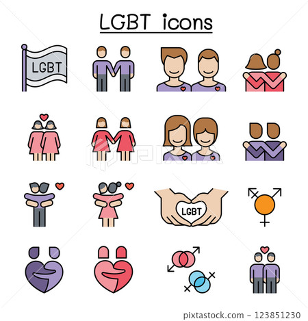 LGBT, Homosexual, gay, lesbian icon set in colorline style LGBT, Homosexual, gay, lesbian icon set in colorline style 123851230