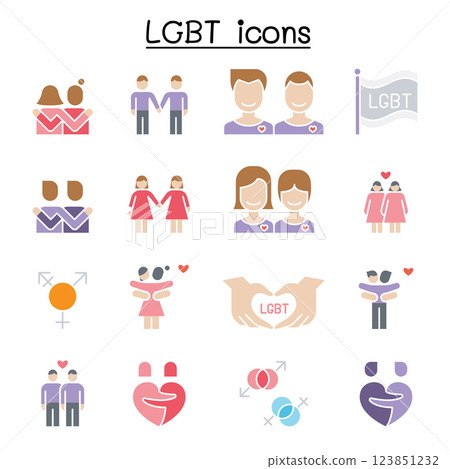 LGBT, Homosexual, gay, lesbian icon set in flat color style LGBT, Homosexual, gay, lesbian icon set in flat color style 123851232