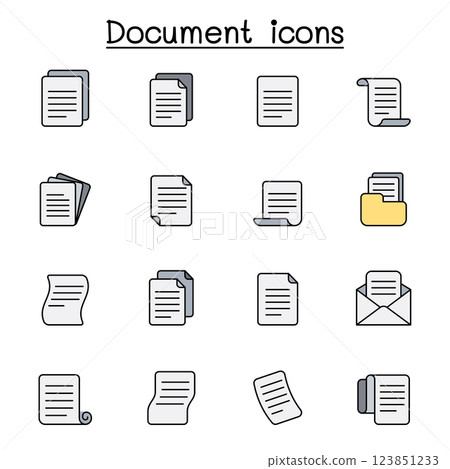document icon set in colorline style 123851233
