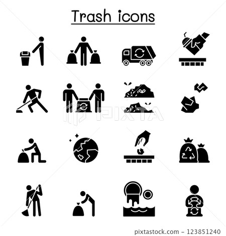 Trash, garbage, rubbish, dump, refuse icon set in glyph style 123851240