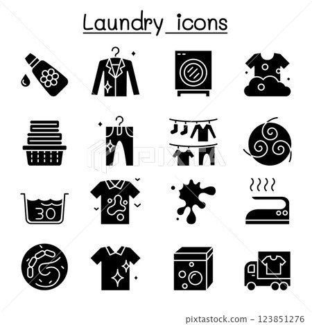 Laundry icon set in thin lline style in glyph style 123851276
