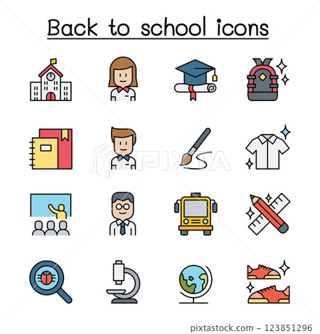 Back to school icon set in colorline style 123851296