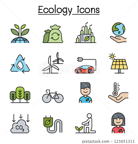 Ecology and Environmental icon set in colorline style 123851311