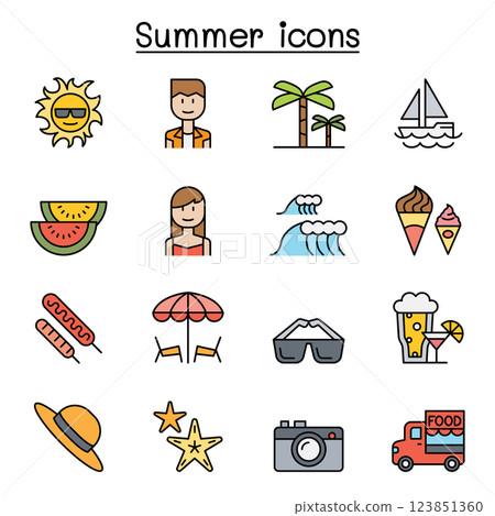 Summer icon set in colorline style 123851360