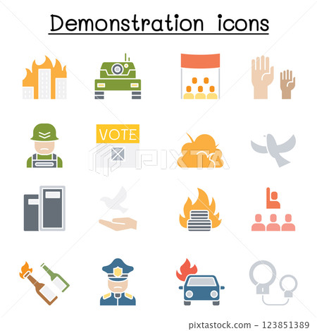 Business war icon set in flat color style Business war icon set in flat color style 123851389