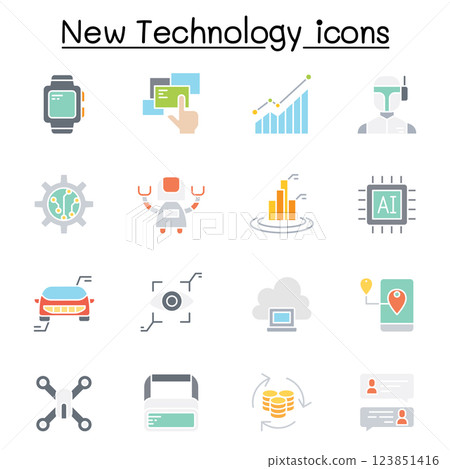 New technology icon set in flat color style 123851416